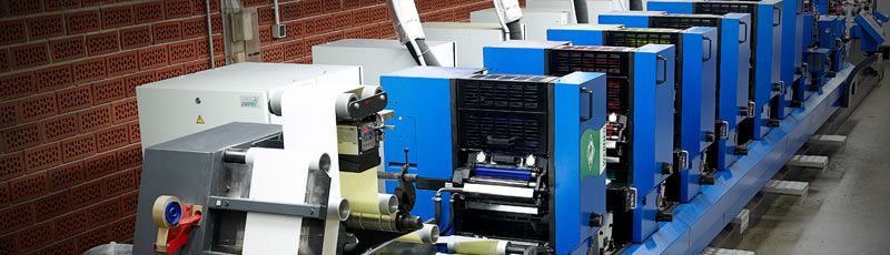 Side view of the offset printing press for labels
